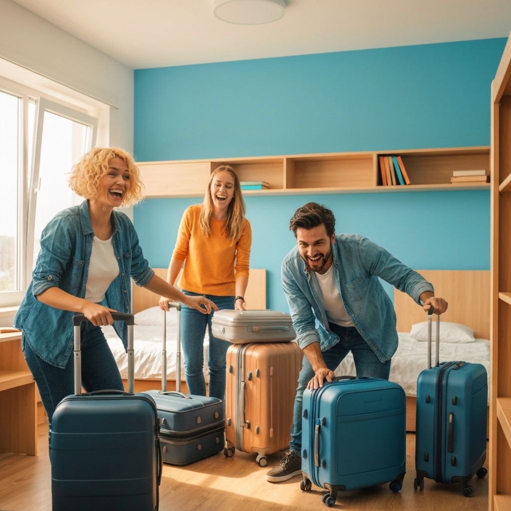 Happy students finding accommodation